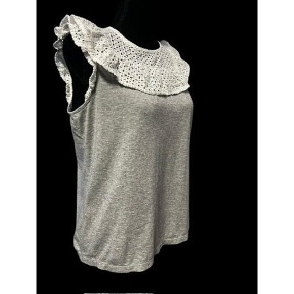 J. CREW RUFFLE WOMEN TOP, GREY/WHITE, WORK ATTIRE, WESTERN, COTTAGECORE - Picture 3 of 12